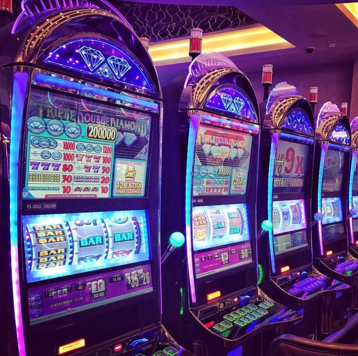 Close view of slot machines